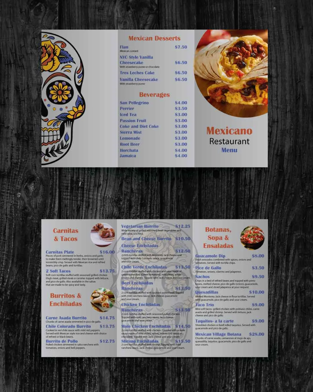 Mexican Grey To-Go Menus AP Printing - Mexican Grey To-Go Menus - Custom Printing Services