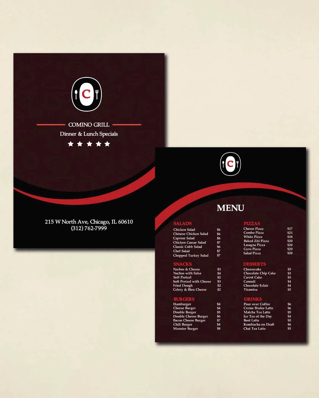 Wine and Black Dine-in Menu AP Printing - Wine and Black Dine-in Menu - Custom Printing Services