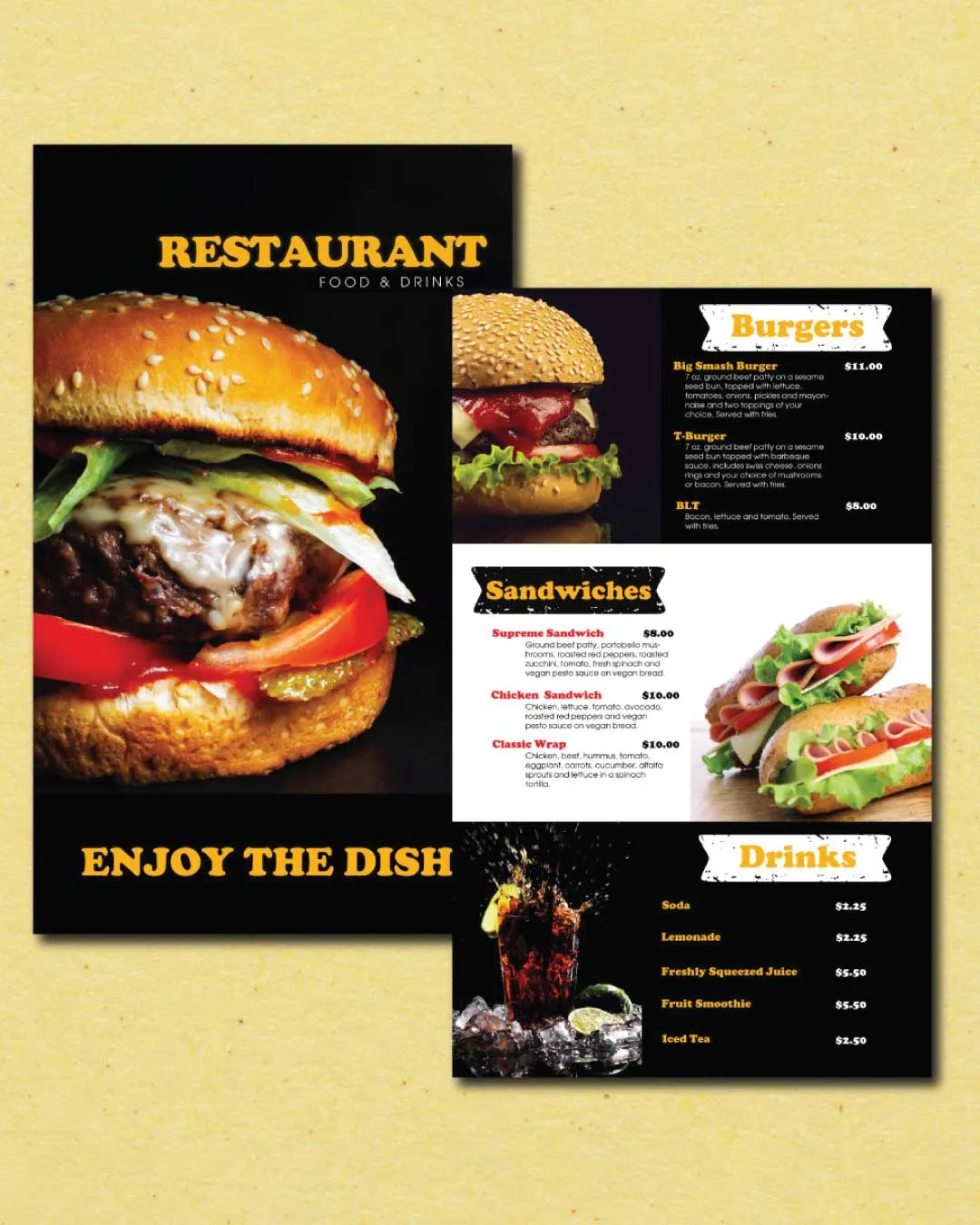 Black and White Dine-in Menu AP Printing - Black and White Dine-in Menu - Custom Printing Services