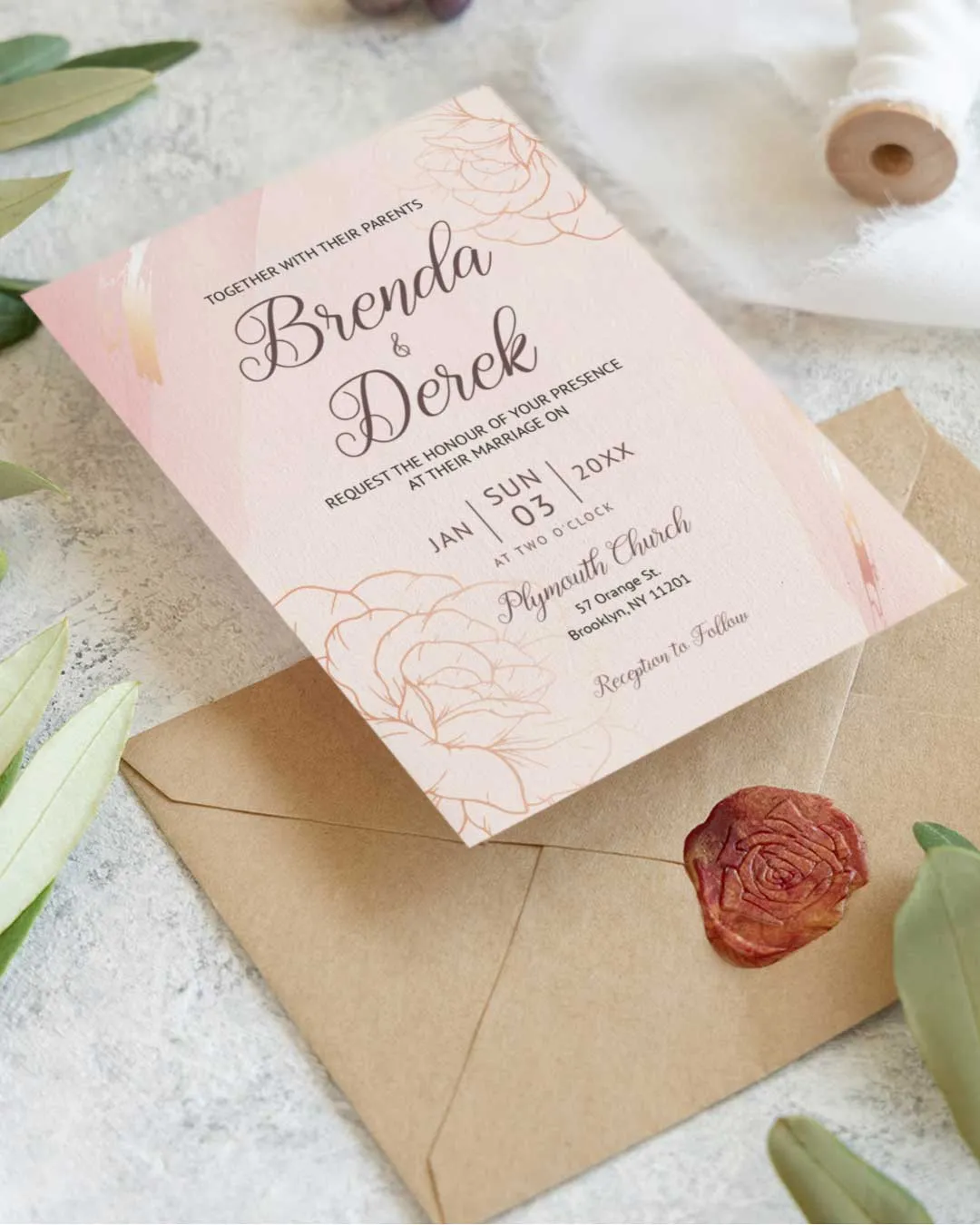 AP Printing - Pink Paint Strokes Simple Flat 5x7 Wedding Invitation - Custom Printing Services
