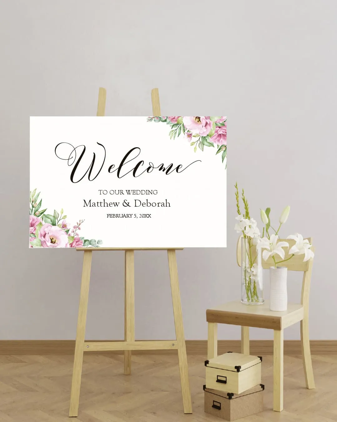 Borders Flowers and Leaves Welcome Sign AP Printing - Borders Flowers and Leaves Welcome Sign - Custom Printing Services