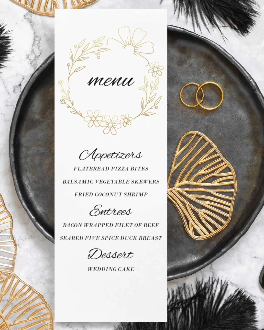 AP Printing - Leaf And Flower Silhouettes Wedding Menu Cards - Custom Printing Services