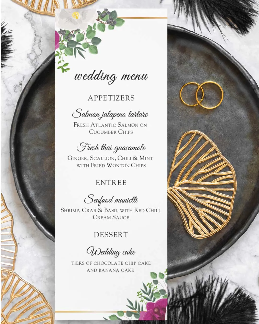 AP Printing - Purple And White Flowers Wedding Menu Cards - Custom Printing Services