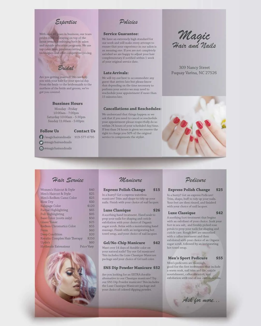 AP Printing - Silver & Purple Gradient Spa Brochure - Custom Printing Services