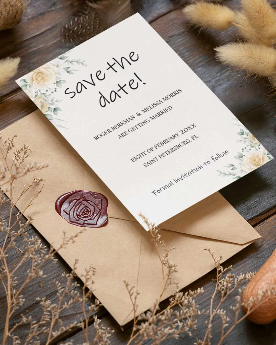 AP Printing - Yellow Roses with Branches Save The Date - Custom Printing Services