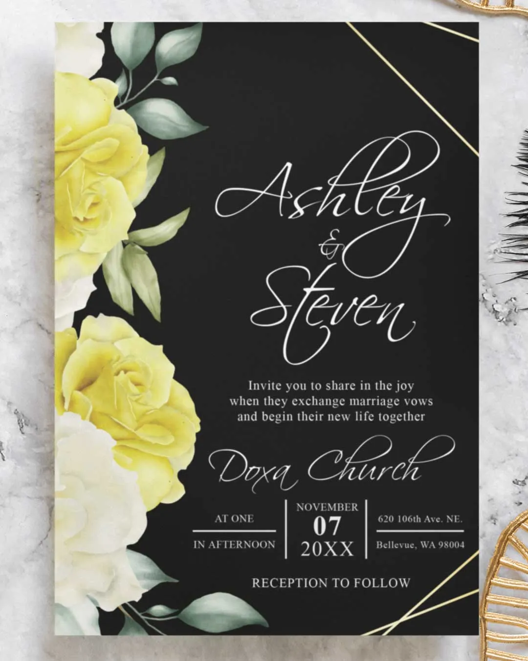 Bright Flowers Simple Flat 5x7 Wedding Invitation AP Printing - Bright Flowers Simple Flat 5x7 Wedding Invitation - Custom Printing Services