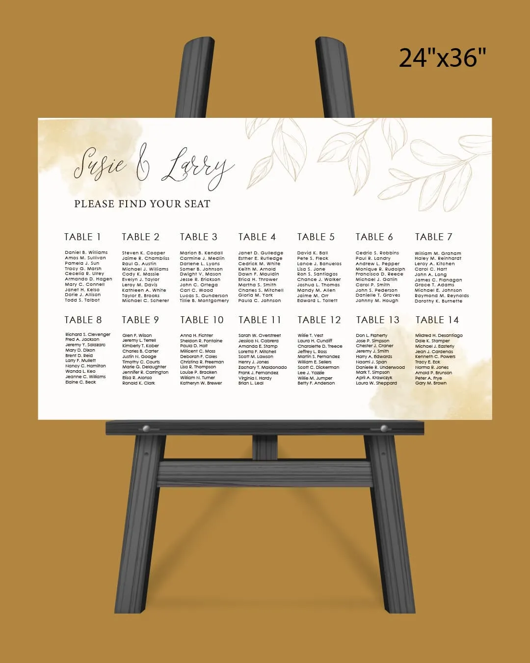 AP Printing - Watercolor Autumn Leaf  Seating Chart - Custom Printing Services