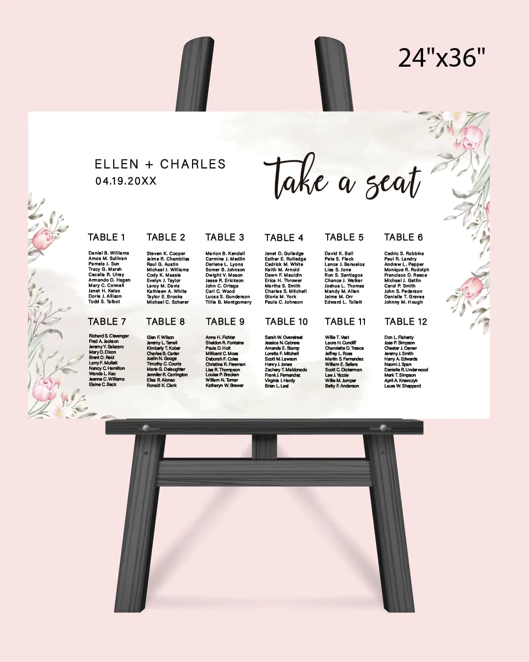 AP Printing - Watercolor Abstract Flowers Seating Chart - Custom Printing Services
