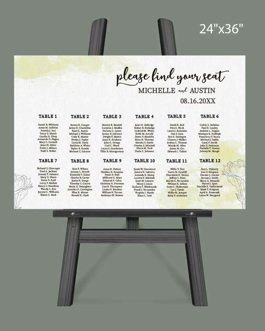 Watercolor Minimalist Branches Seating Chart AP Printing - Watercolor Minimalist Branches Seating Chart - Custom Printing Services
