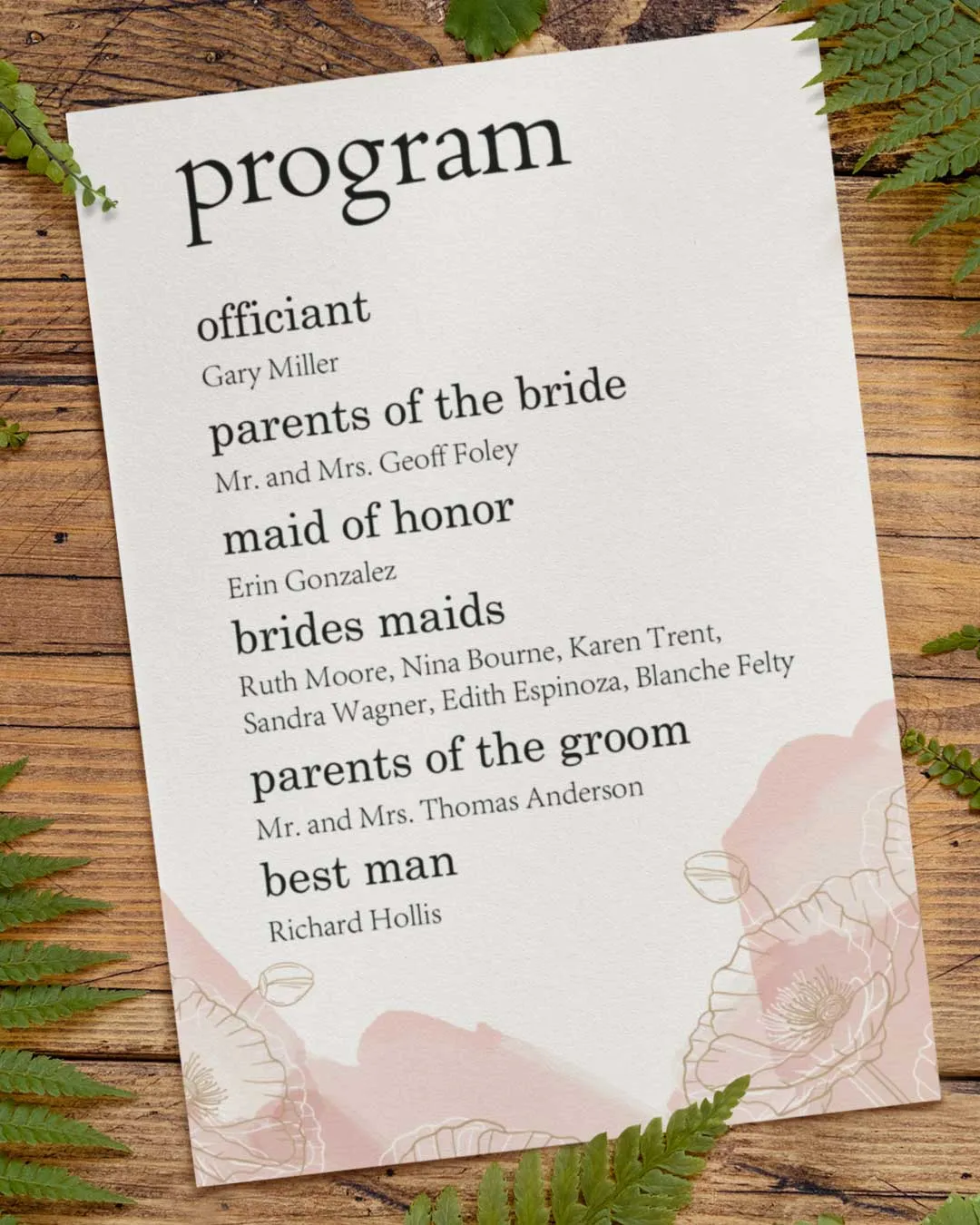AP Printing - Floral Shades Wedding Program Cards - Custom Printing Services