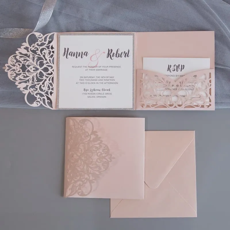 Luxurious Gold Floral Laser Cut Wedding Invitation AP Printing - Luxurious Gold Floral Laser Cut Wedding Invitation - Custom Printing Services