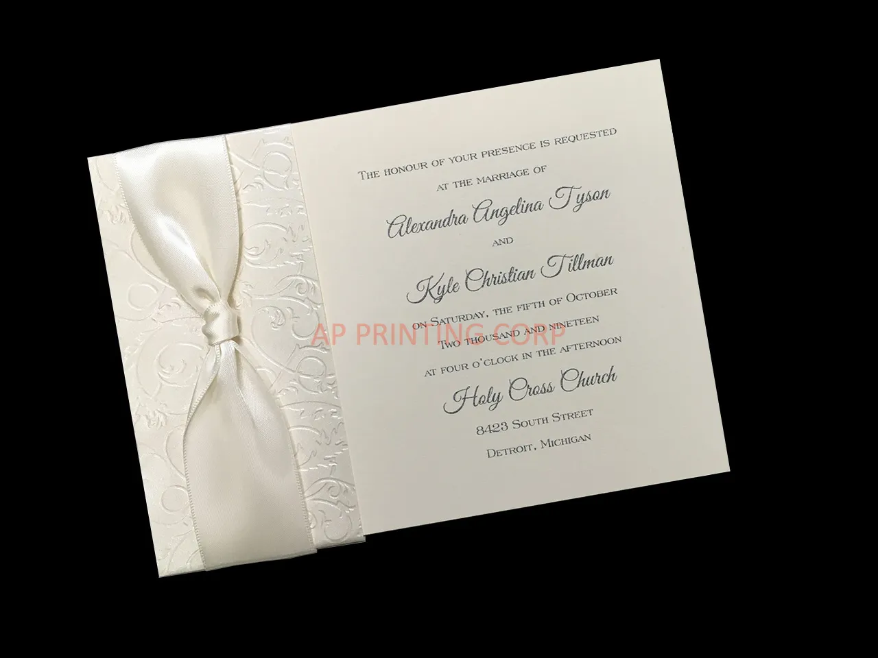 AP Printing - Filigree and Satin [CC-80] Fancy Luxury Wedding Invitation - Custom Printing Services