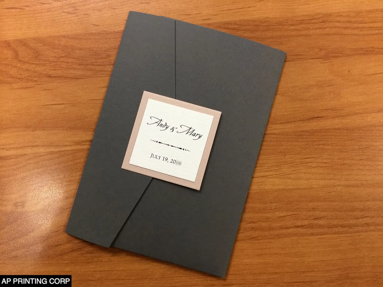Dark Grey and Nude Vintage A7 Himalaya Pocket Wedding Invitation AP Printing - Dark Grey and Nude Vintage A7 Himalaya Pocket Wedding Invitation - Custom Printing Services