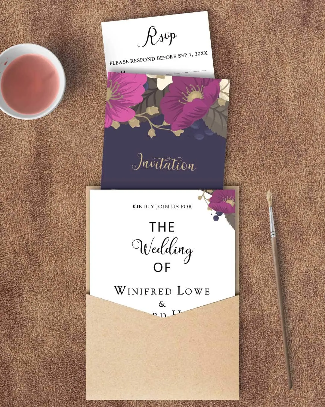 Showy Flowers A7 Denali Pocket Wedding Invitation AP Printing - Showy Flowers A7 Denali Pocket Wedding Invitation - Custom Printing Services