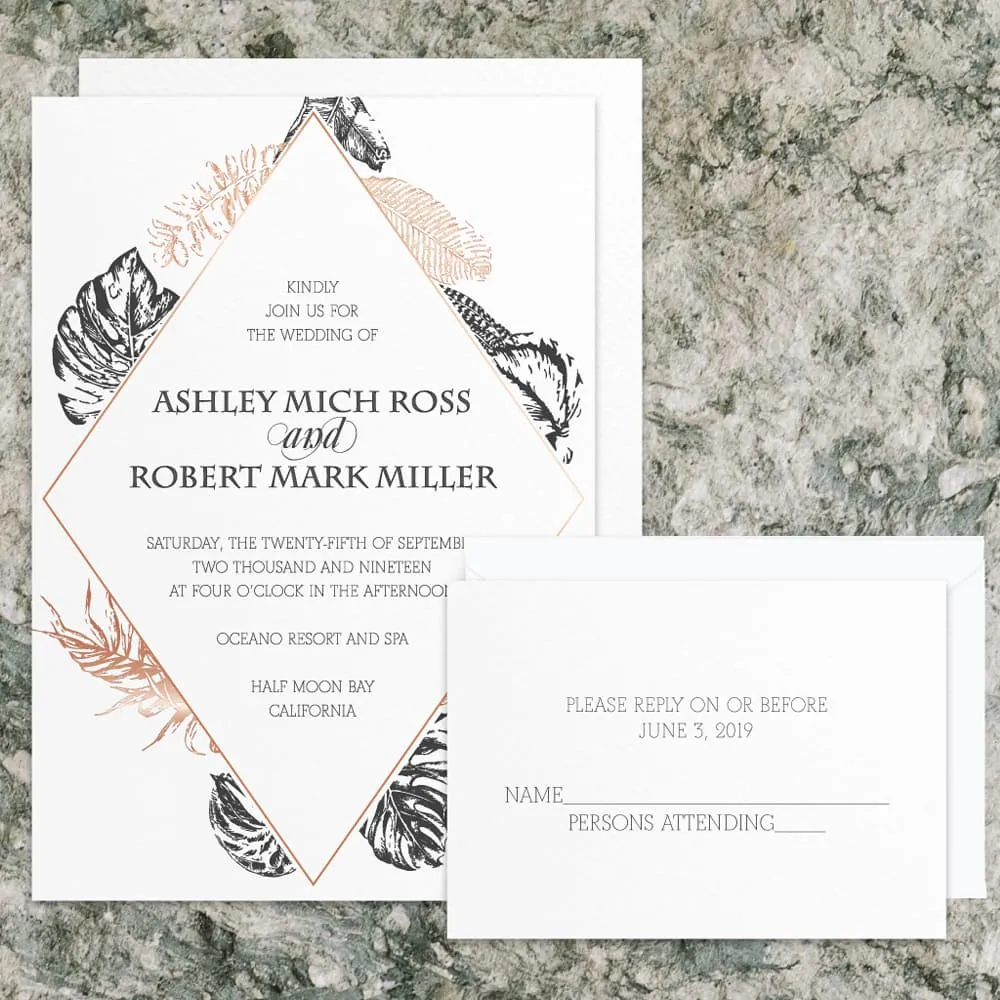 AP Printing - Copper Leaves Foil Fancy Luxury Wedding Invitation - Custom Printing Services