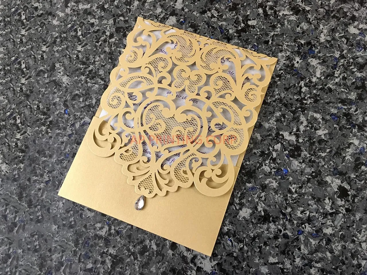 CL-WRAP-66 MPM White Table Setting Lace Laser Cut Wedding Invitation AP Printing - CL-WRAP-66 MPM White Table Setting Lace Laser Cut Wedding Invitation - Custom Printing Services
