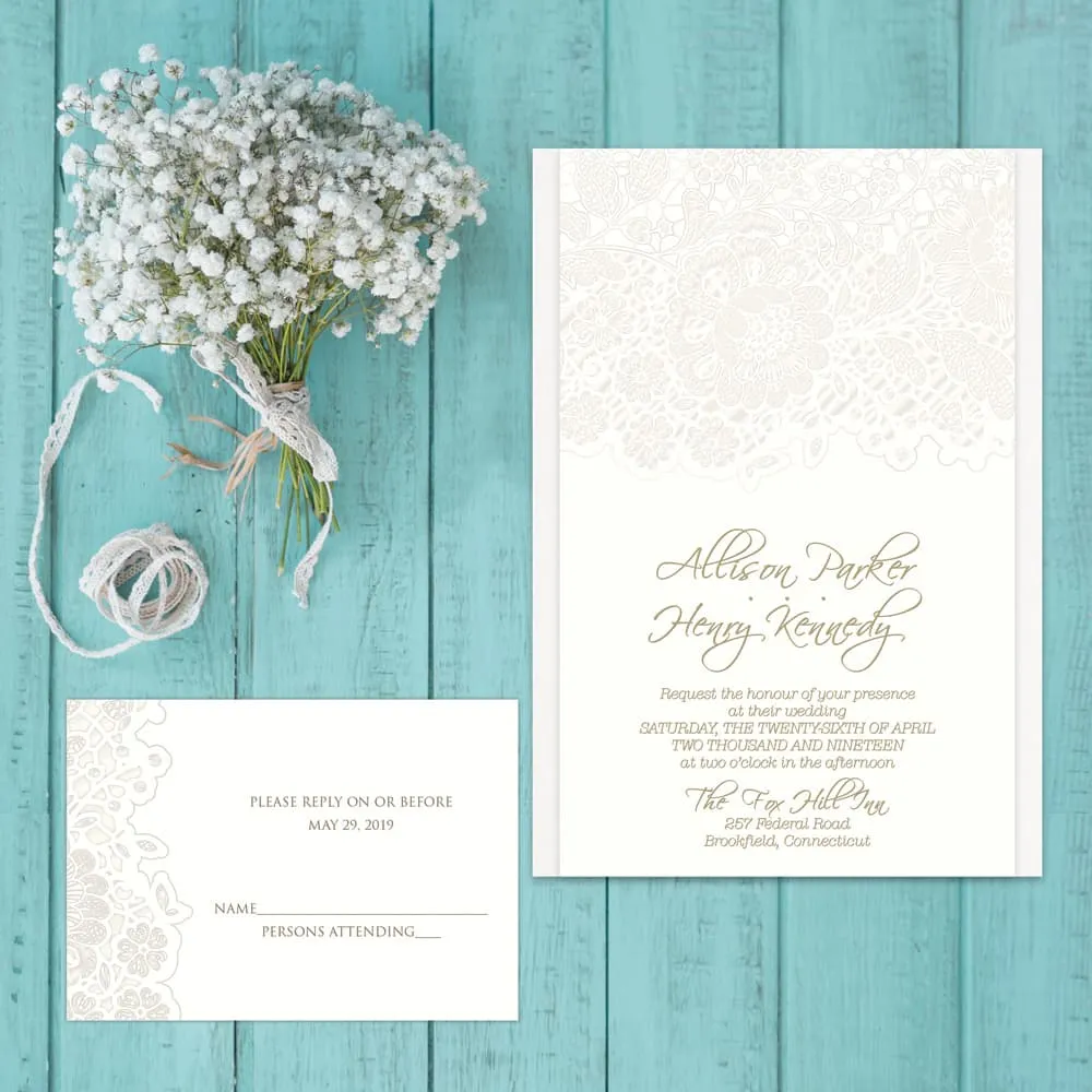 AP Printing - Mechlin Lace Fancy Luxury Wedding Invitation - Custom Printing Services