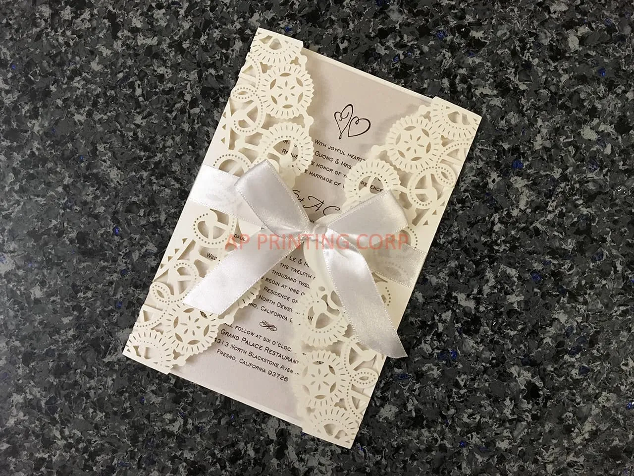 AP Printing - CL-WRAP-57 M-M Ivory Lotus Seeds Laser Cut Wedding Invitation - Custom Printing Services
