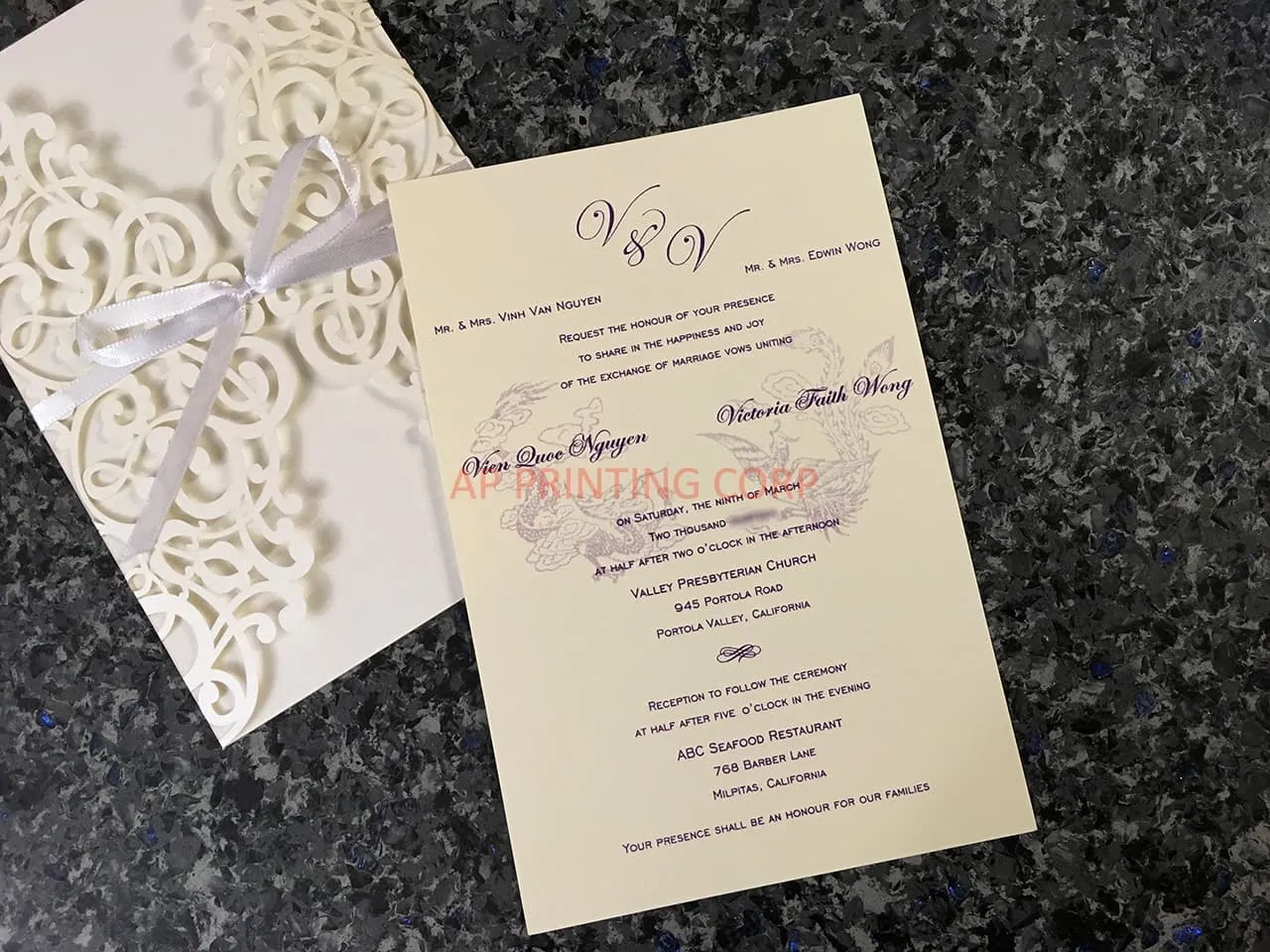 CL-WRAP-66 NMM White Leaves and Vines Laser Cut Wedding Invitation AP Printing - CL-WRAP-66 NMM White Leaves and Vines Laser Cut Wedding Invitation - Custom Printing Services
