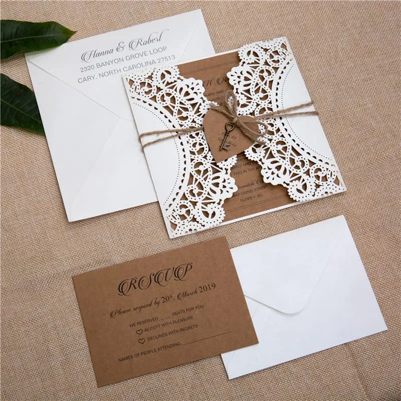 AP Printing - CL-WRAP-66 NMM White Leaves and Vines Laser Cut Wedding Invitation - Custom Printing Services