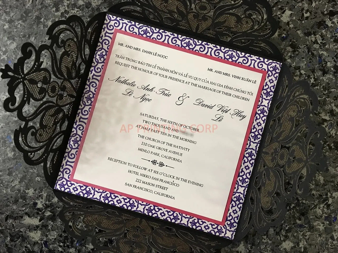 AP Printing - Elegant Lace Laser Cut Pocket Wedding Invitation - Custom Printing Services
