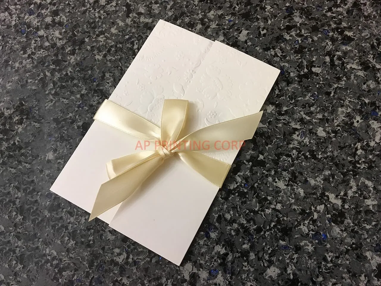 AP Printing - CL-WRAP-57 N-N White Embossed Peony Vietnamese & English Wedding Invitation - Custom Printing Services