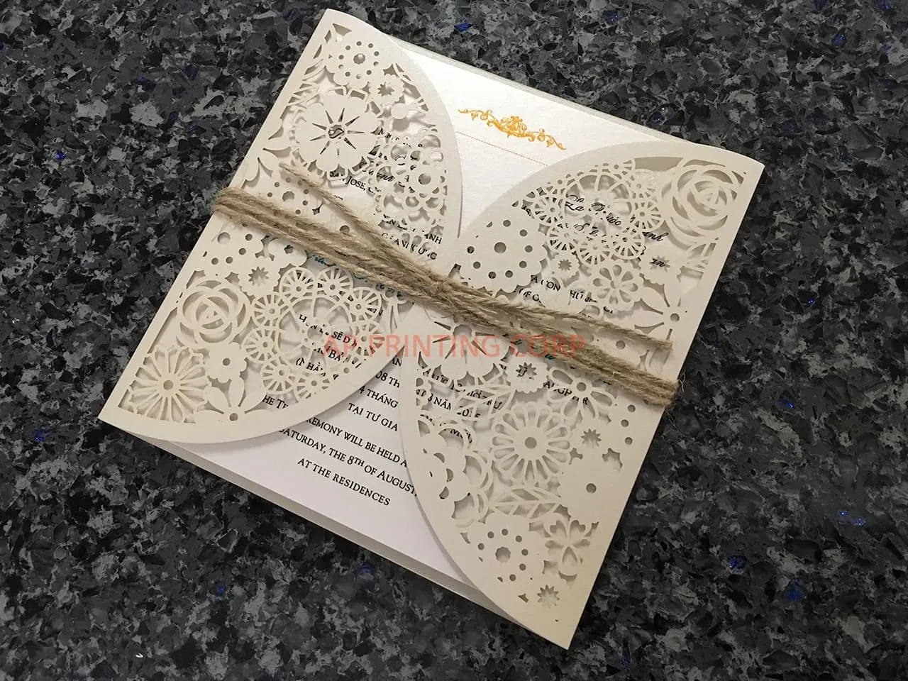 Glittering Navy Lace Laser Cut Wedding Invitation AP Printing - Glittering Navy Lace Laser Cut Wedding Invitation - Custom Printing Services