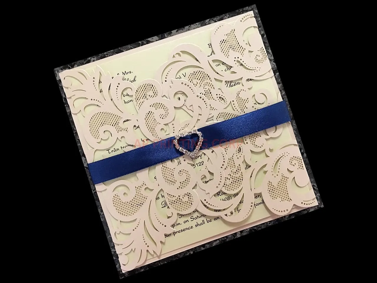 AP Printing - Glittery Lace Laser Cut Pocket Wedding Invitation - Custom Printing Services