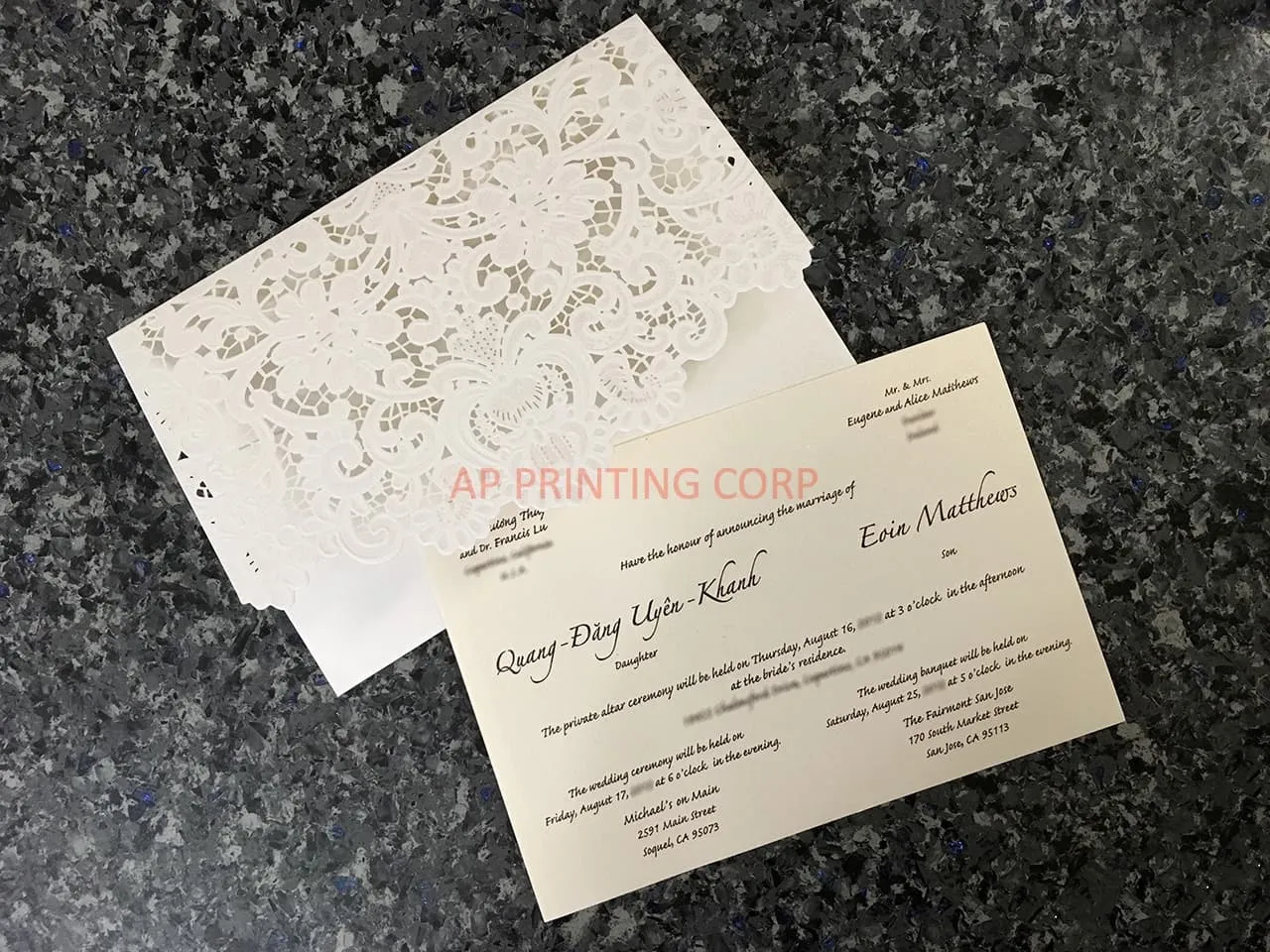 Gold Heart Flourish Pocket Laser Cut Vietnamese & English Wedding Invitation AP Printing - Gold Heart Flourish Pocket Laser Cut Vietnamese & English Wedding Invitation - Custom Printing Services