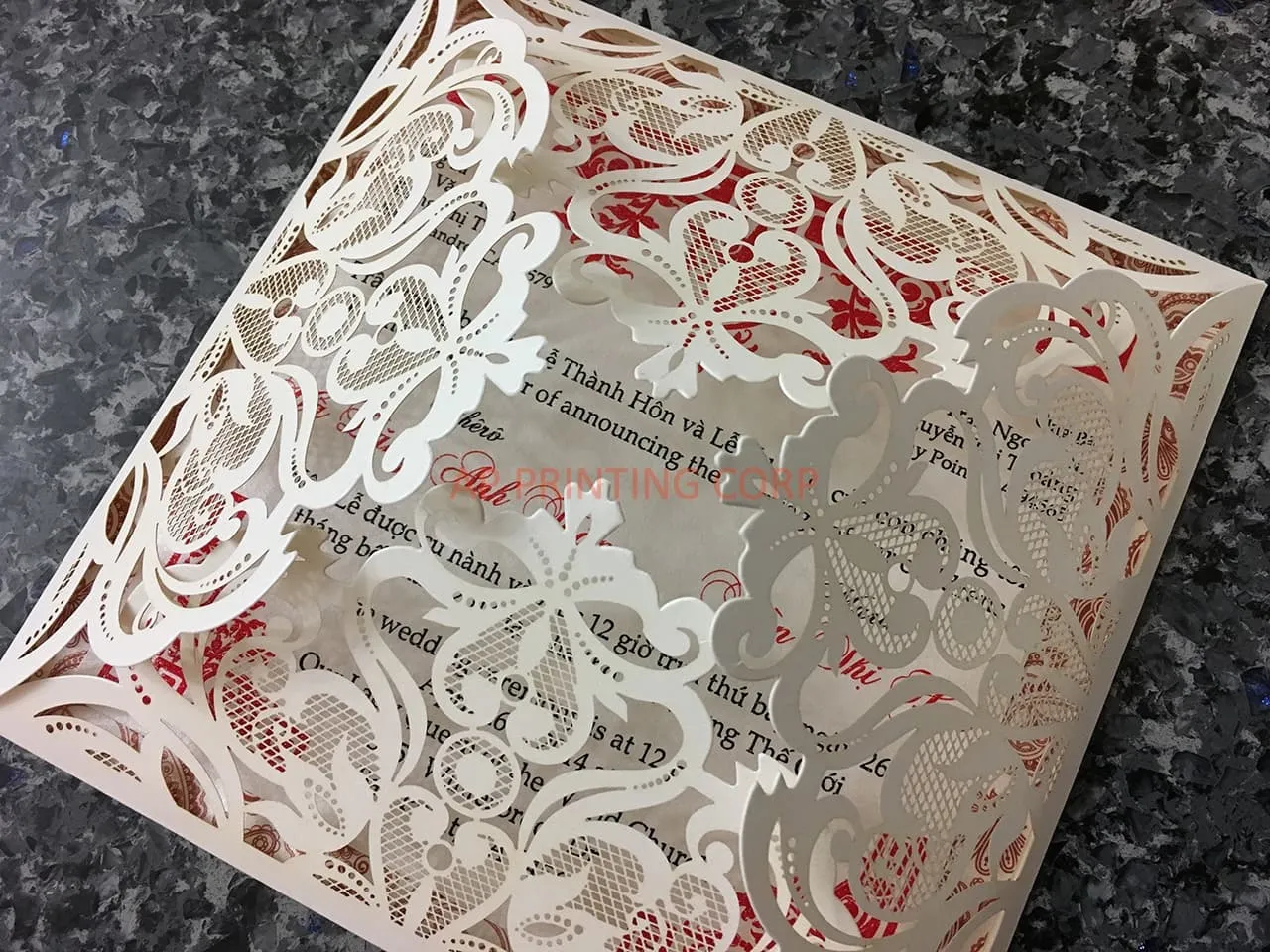 AP Printing - Bride and Groom under Tree Laser Cut Wedding Invitation - Custom Printing Services