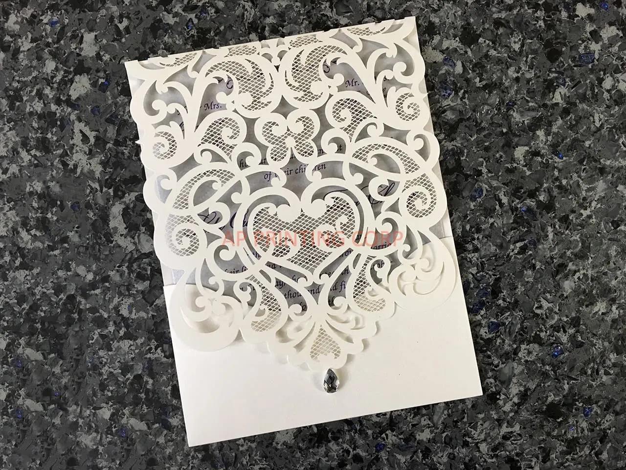 Heart Diamond Drop Laser Cut Wedding Invitation AP Printing - Heart Diamond Drop Laser Cut Wedding Invitation - Custom Printing Services