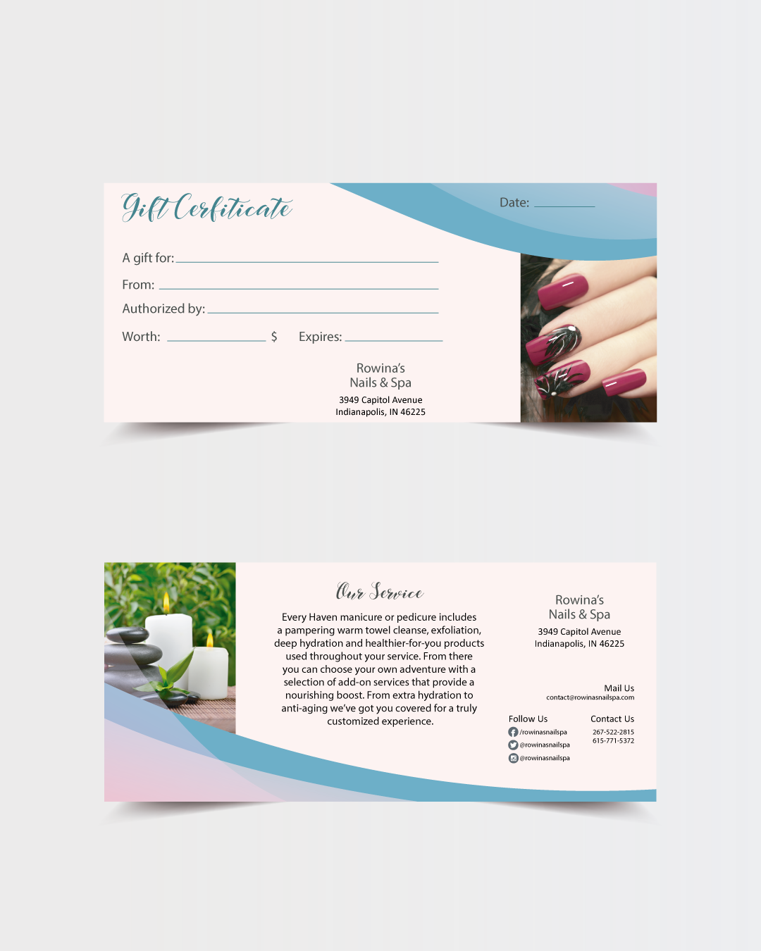 Blue Serenity Nails & Spa Gift Certificate AP Printing - Blue Serenity Nails & Spa Gift Certificate - Custom Printing Services