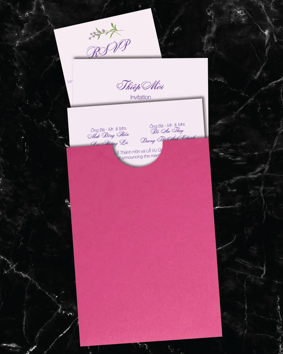 Lavender Flower Design A7 Sleeve Pocket Wedding Invitation AP Printing - Lavender Flower Design A7 Sleeve Pocket Wedding Invitation - Custom Printing Services