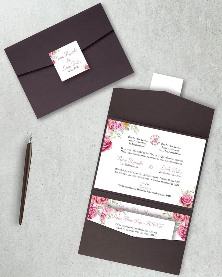 Blossom Harmony A7 Atlas Pocket Wedding Invitation AP Printing - Blossom Harmony A7 Atlas Pocket Wedding Invitation - Custom Printing Services