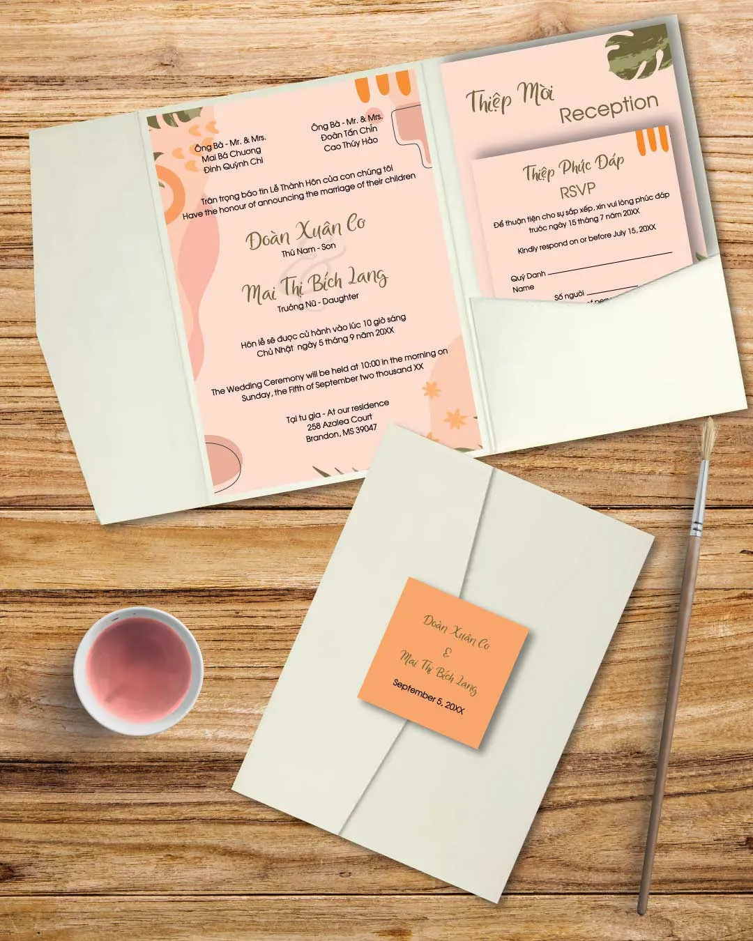 AP Printing - Colorful Abstract Boho A7 Himalaya Pocket Wedding Invitation - Custom Printing Services
