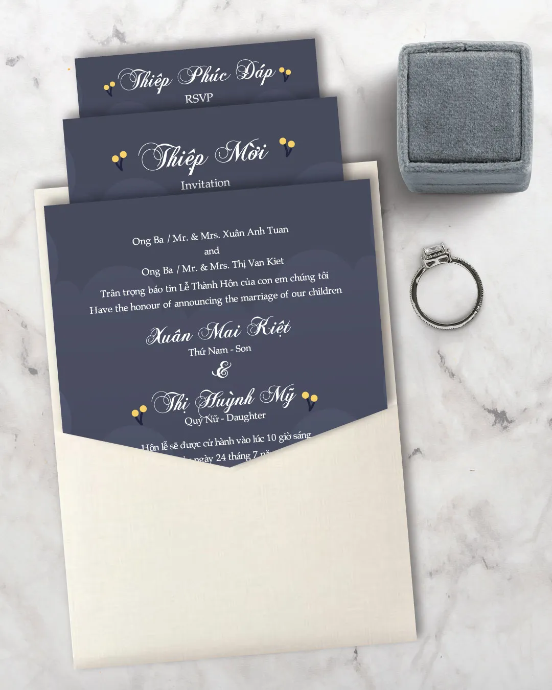 Opaque Sky A7 Denali Pocket Vietnamese & English Wedding Invitation AP Printing - Opaque Sky A7 Denali Pocket Vietnamese & English Wedding Invitation - Custom Printing Services