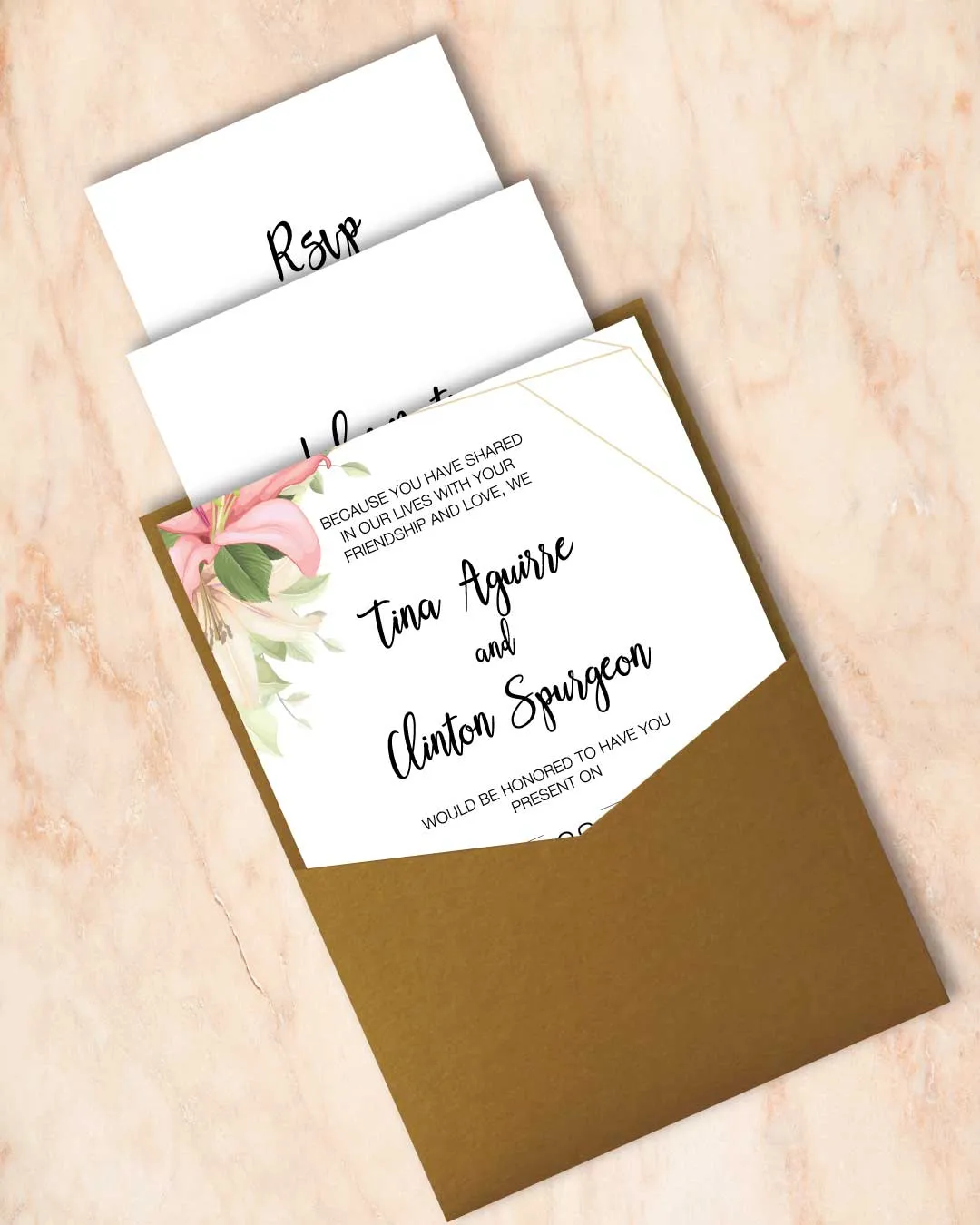 Hand Drawn Floral A7 Denali Pocket Wedding Invitation AP Printing - Hand Drawn Floral A7 Denali Pocket Wedding Invitation - Custom Printing Services