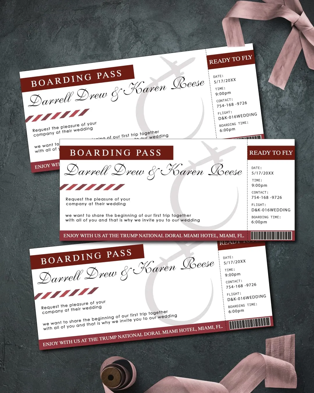 AP Printing - Aircraft for Couples Boarding Pass Wedding Invitations - Custom Printing Services