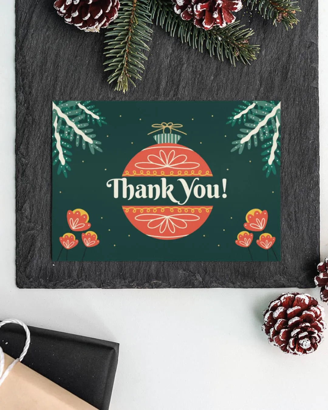 AP Printing - Centered Festive Bough Thanks cards - Custom Printing Services
