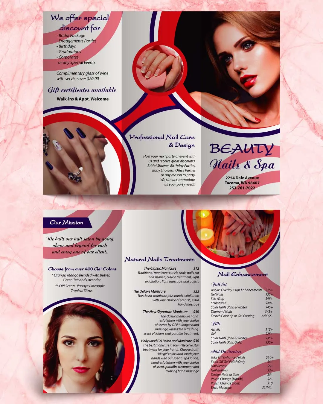 AP Printing - Brochure Triptych Nail Salon - Custom Printing Services