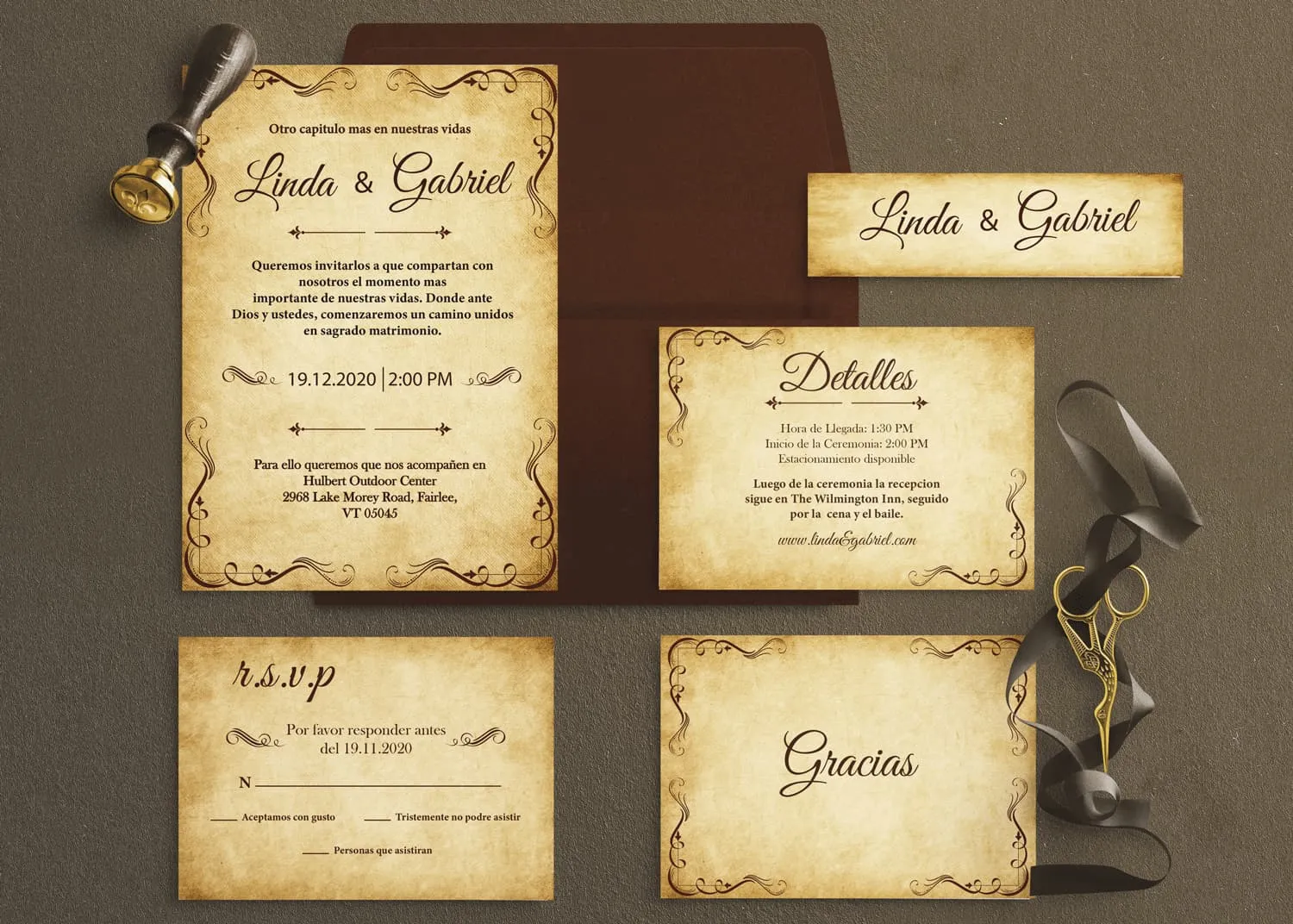 AP Printing - Rustic Burgundy Spanish & English Elegant Wedding Invitation - Custom Printing Services
