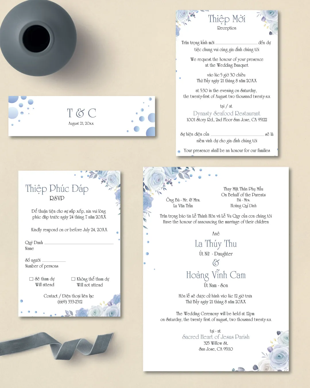 Cold and Tender Flowers Simple Flat 5x7 Wedding Invitation AP Printing - Cold and Tender Flowers Simple Flat 5x7 Wedding Invitation - Custom Printing Services