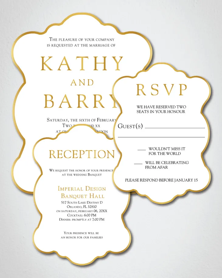 AP Printing - Elegant Gold Unique Style Wedding Invitations - Custom Printing Services
