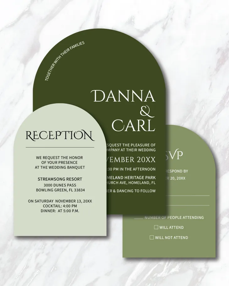 Elegant Olive Unique Style Wedding Invitations AP Printing - Elegant Olive Unique Style Wedding Invitations - Custom Printing Services