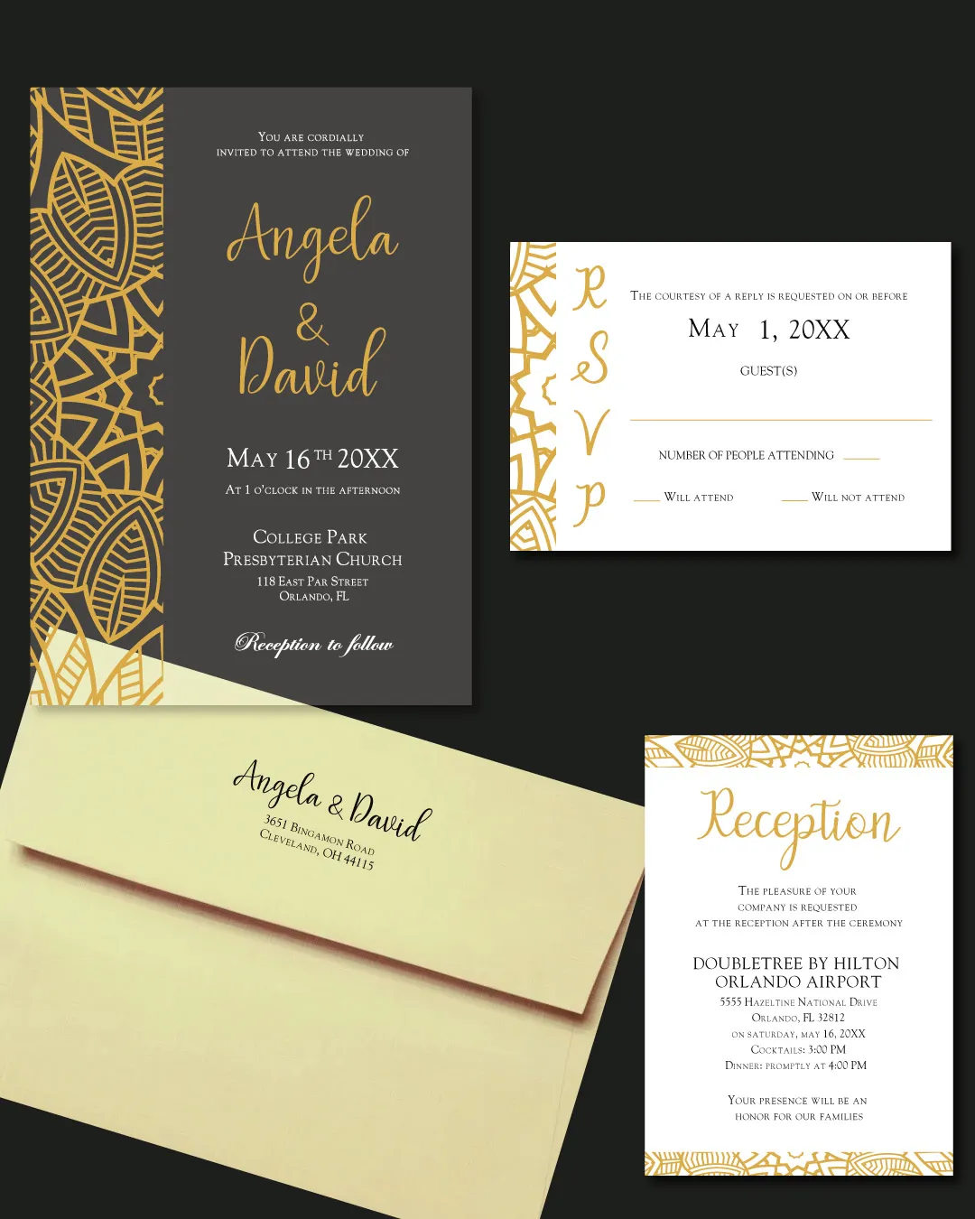 AP Printing - Gold Indian Decoration Acrylic Wedding Invitation - Custom Printing Services