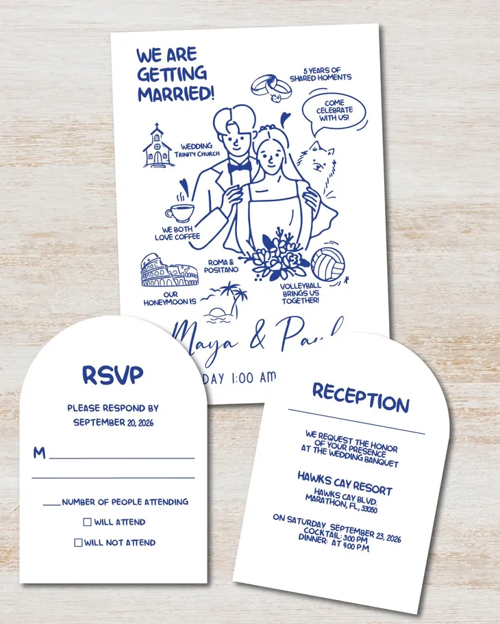 AP Printing - Creative Illustration Unique Style Wedding Invitations - Custom Printing Services