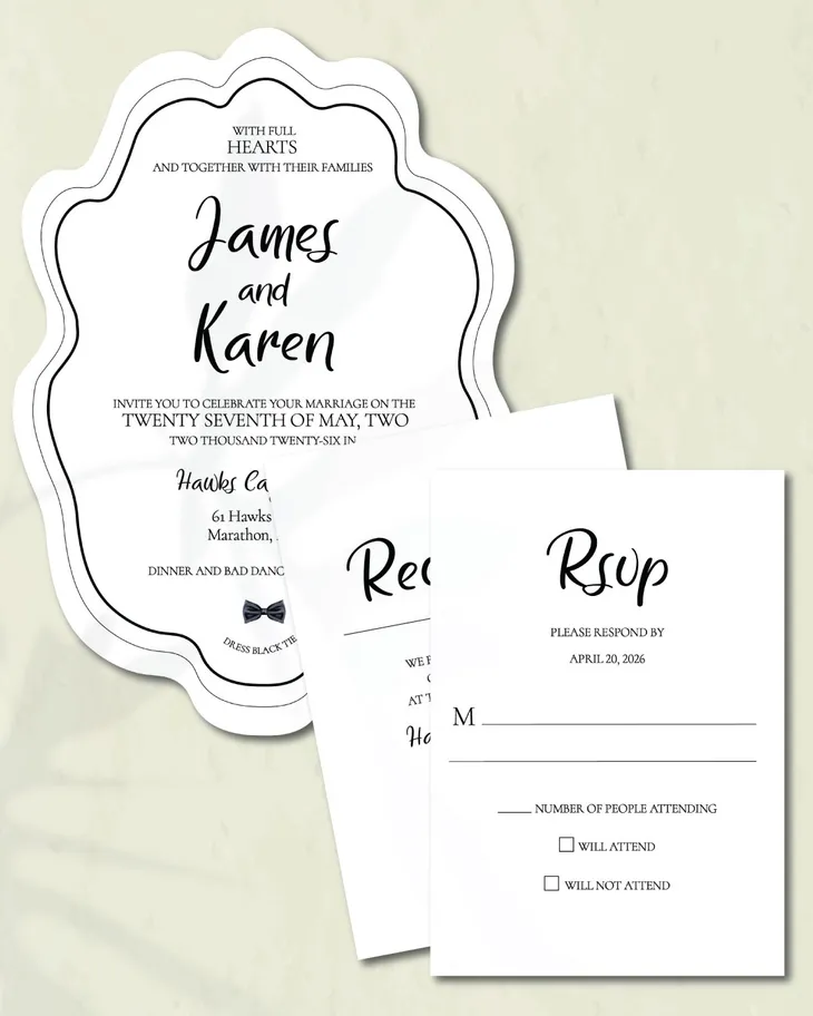 AP Printing - Curved Romance Wedding Unique Style Wedding Invitations - Custom Printing Services