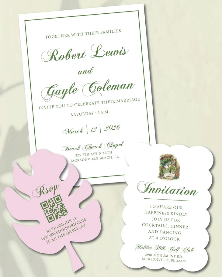 Green Serenity Unique Style Wedding Invitations AP Printing - Green Serenity Unique Style Wedding Invitations - Custom Printing Services