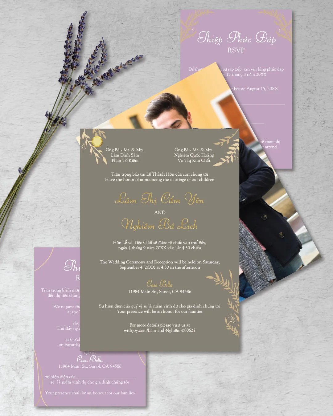 AP Printing - Beautiful Gold Leaves Foil Wedding Invitation - Custom Printing Services