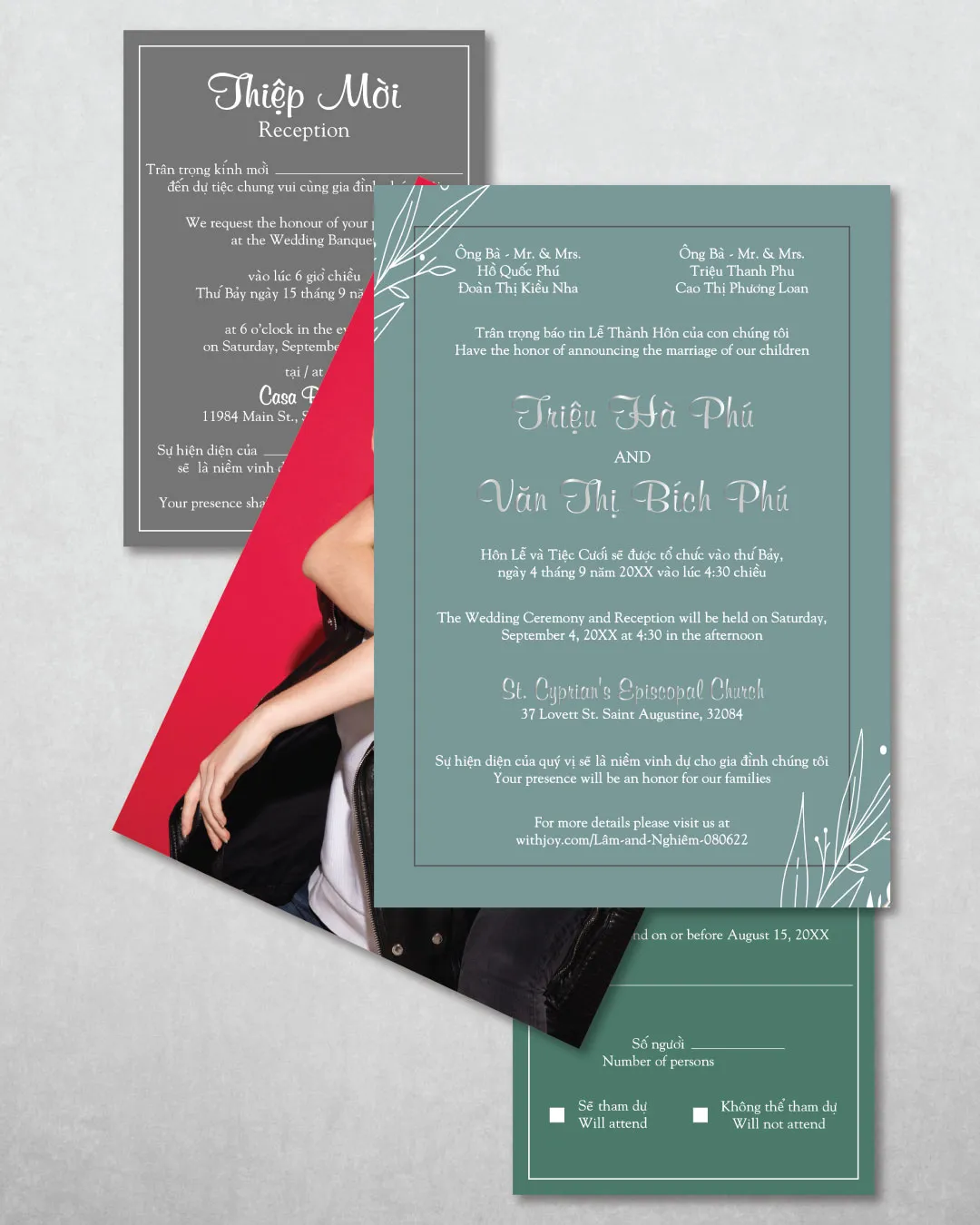AP Printing - Simple Fram Leaves Foil Wedding Invitation - Custom Printing Services